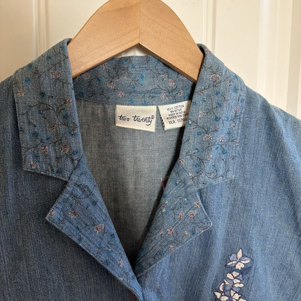 NWOT Vintage Two Twenty Denim Sleeveless Floral Fringe Button Top Women’s Sz XLG - Picture 2 of 10